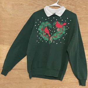 vtg 80s Pegigoff Large collared christmas collared sweatshirt Cardinals Puffy